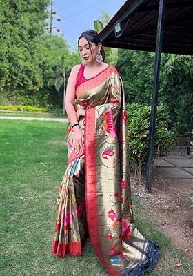 Black Meenakari Silk Saree Set