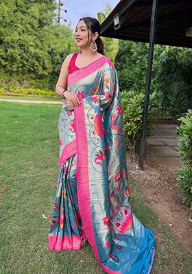 Denim Blue Meenakari Silk Saree Set