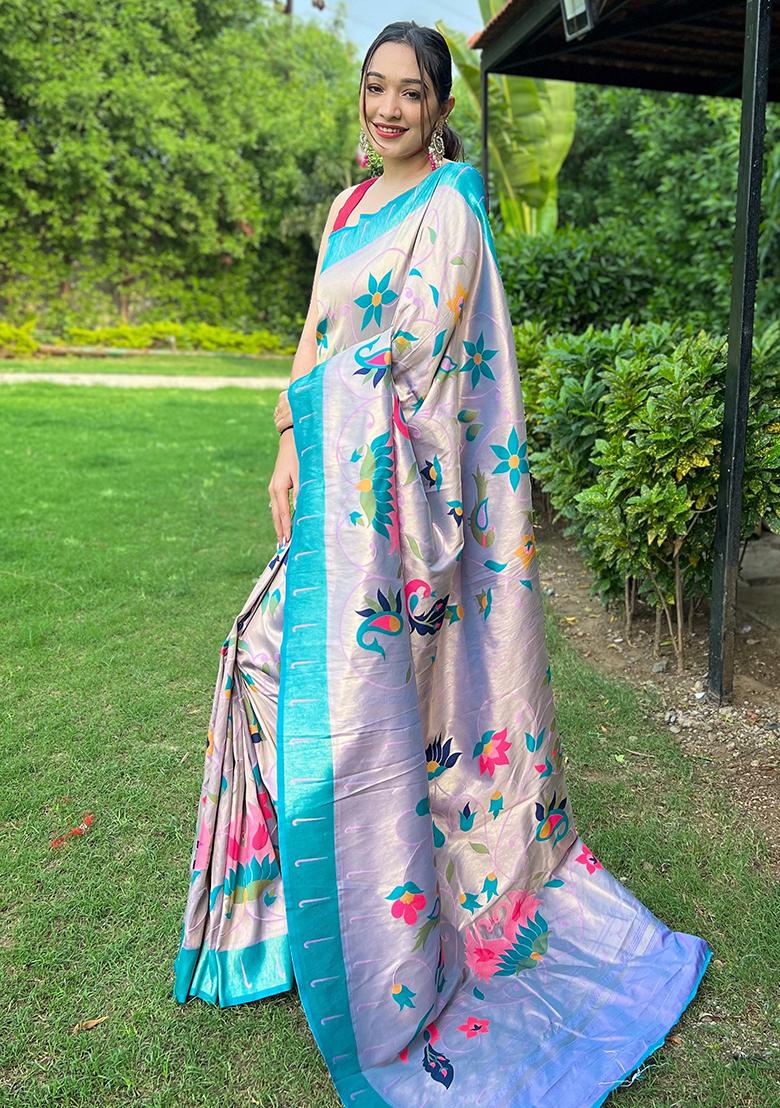 Lavender Meenakari Silk Saree Set