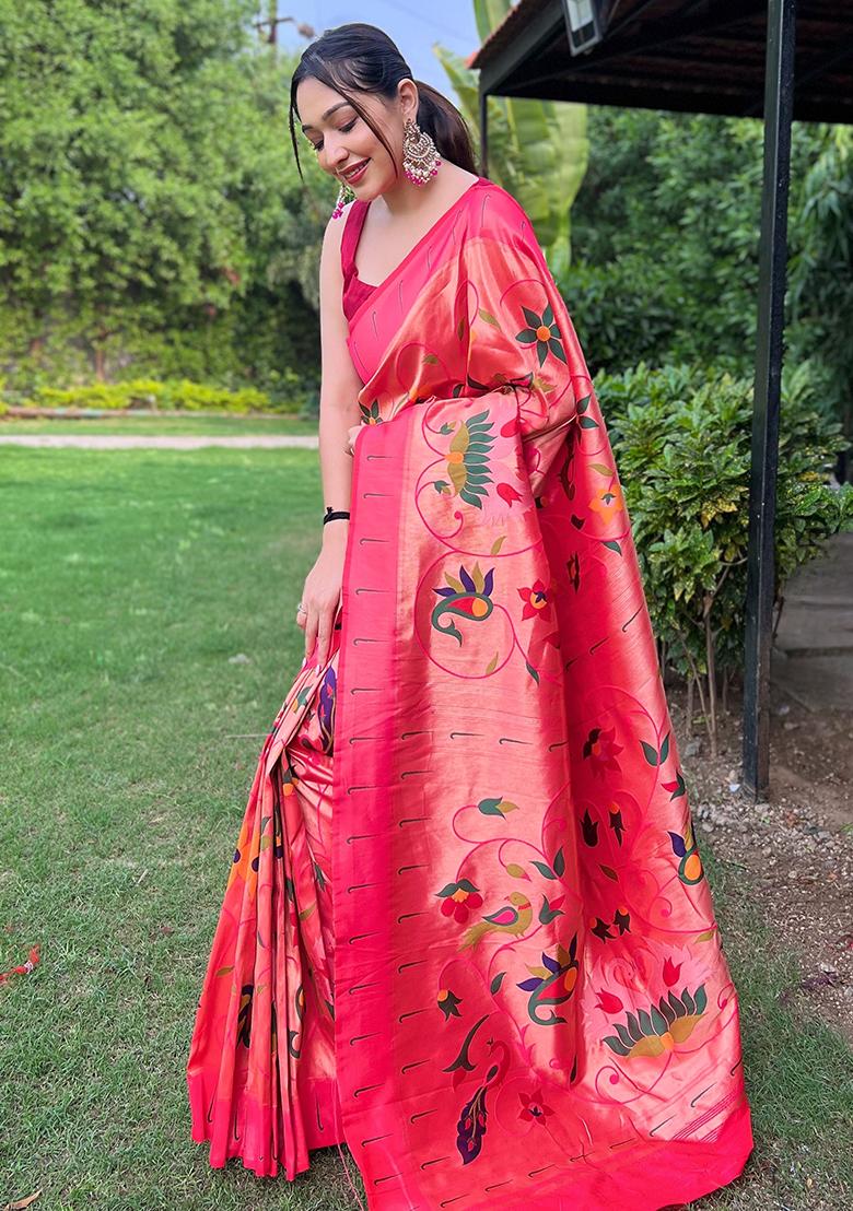 Pink Meenakari Silk Saree Set