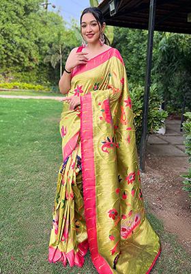 Pista Green Meenakari Silk Saree Set