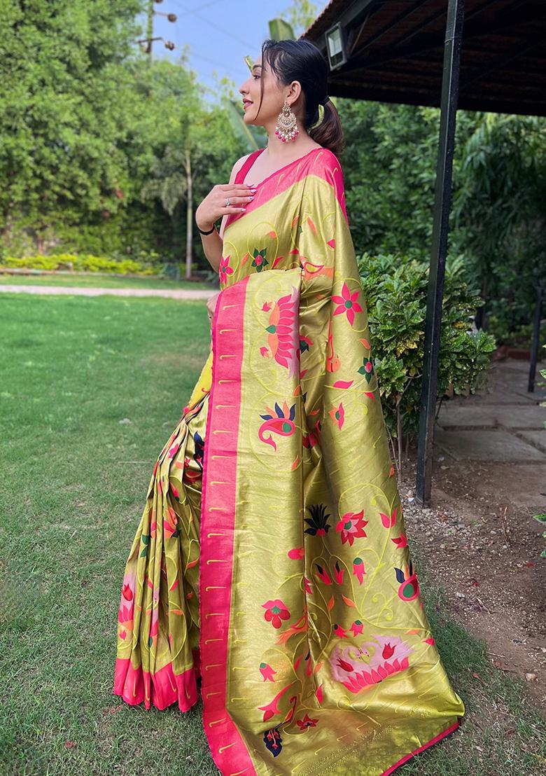 Pista Green Meenakari Silk Saree Set