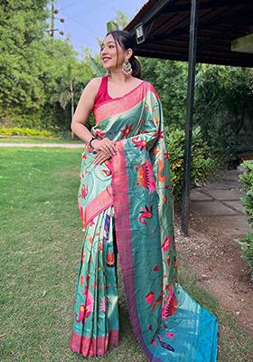 Rama Green Meenakari Silk Saree Set