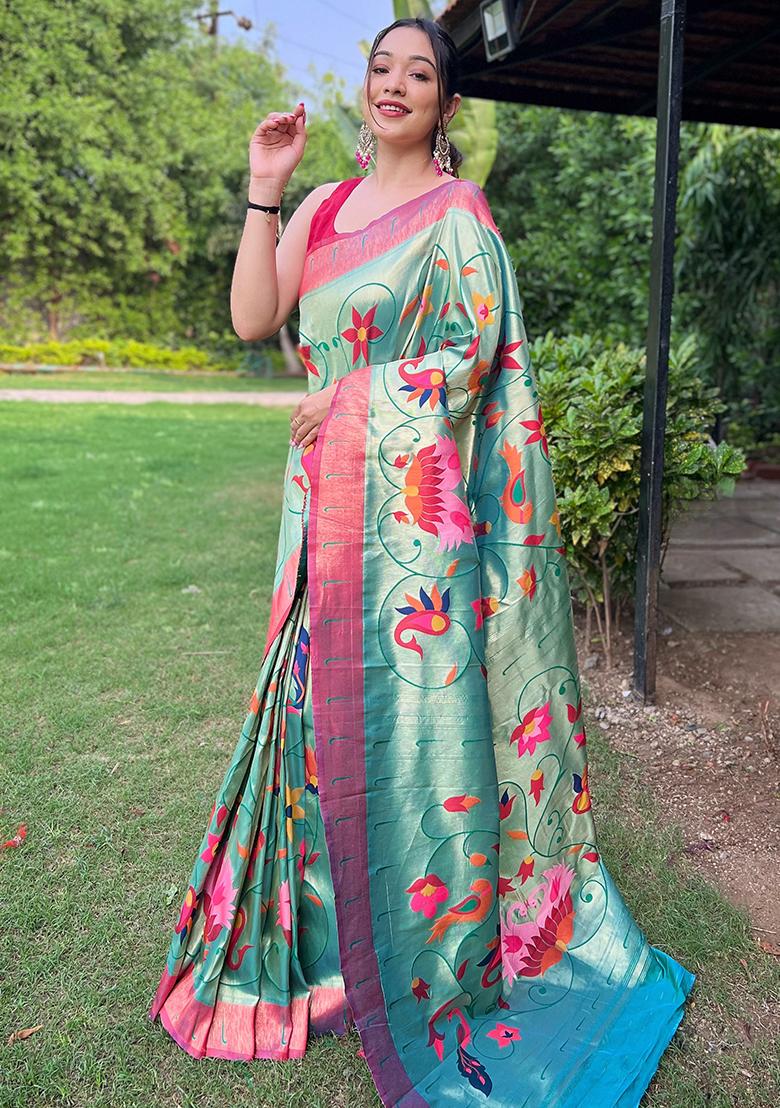 Rama Green Meenakari Silk Saree Set