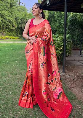 Red Meenakari Silk Saree Set