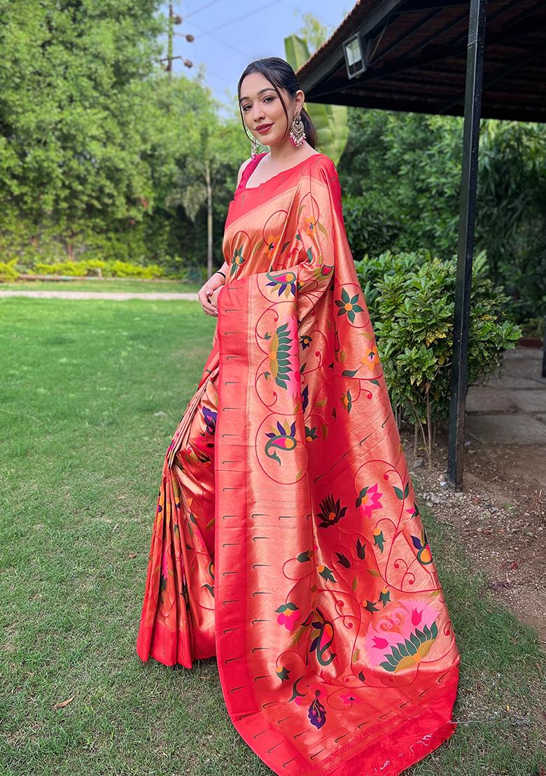 Red Meenakari Silk Saree Set