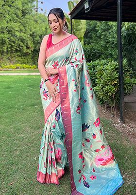 Sky Blue Meenakari Silk Saree Set