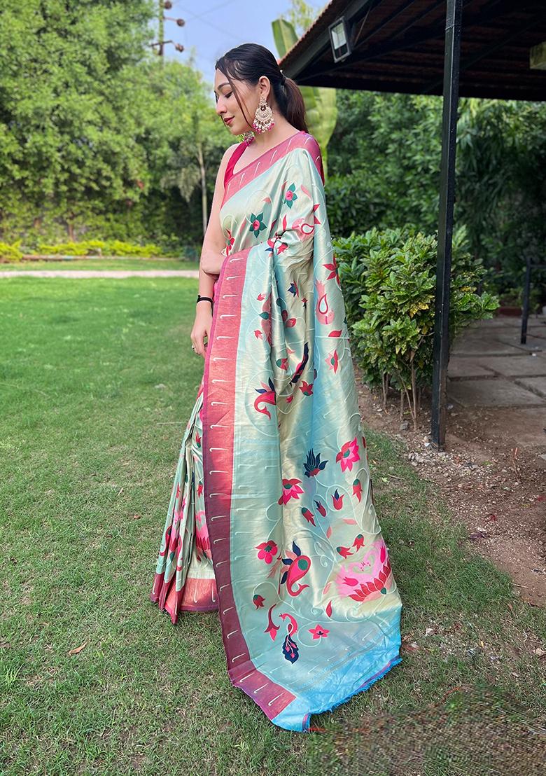 Sky Blue Meenakari Silk Saree Set