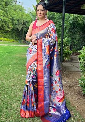 Violet Meenakari Silk Saree Set