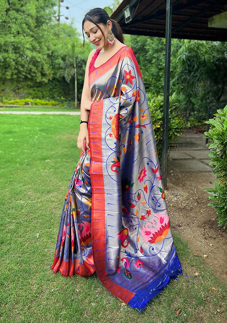 Violet Meenakari Silk Saree Set