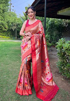 Wine Meenakari Silk Saree Set