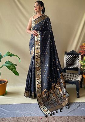 Black Zari Silk Saree Set