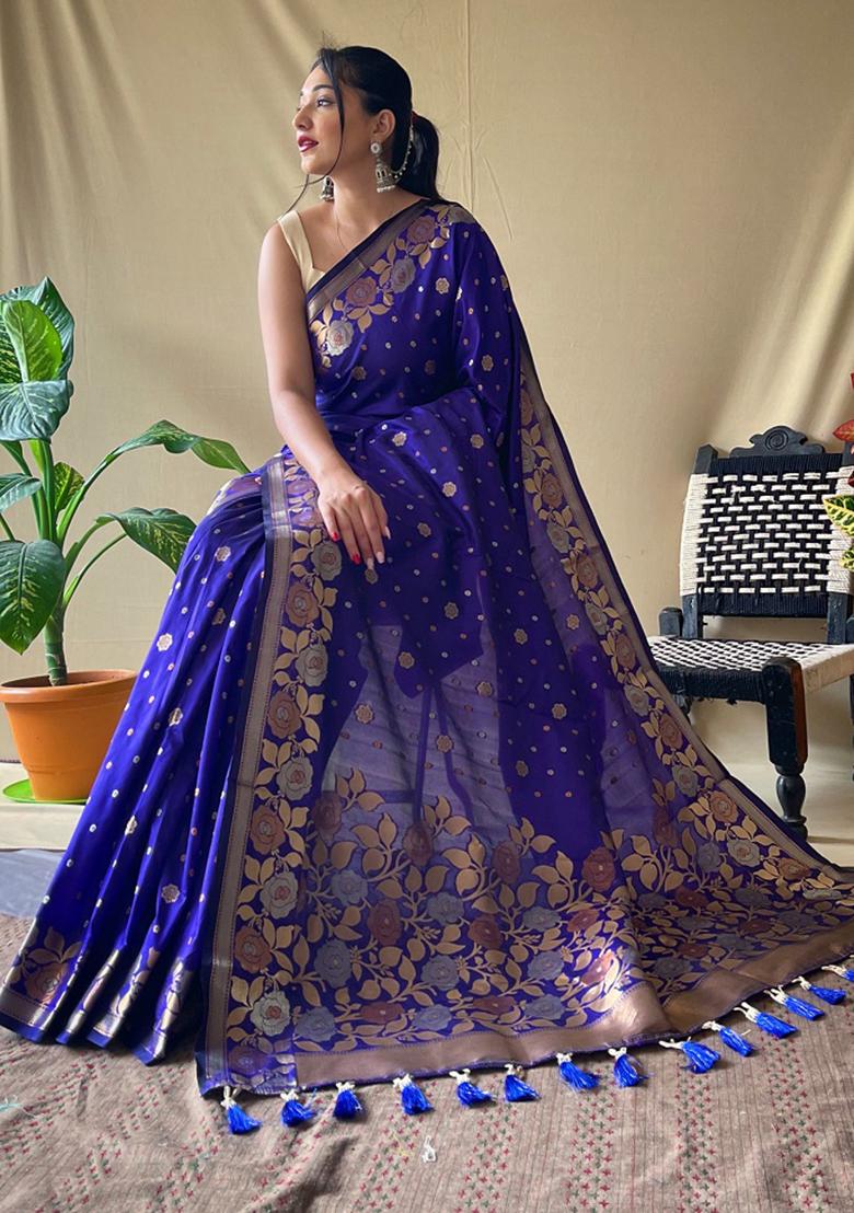 Violet Zari Silk Saree Set