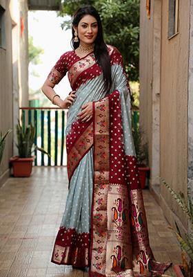 Orange Bandhani Print Silk Saree Set