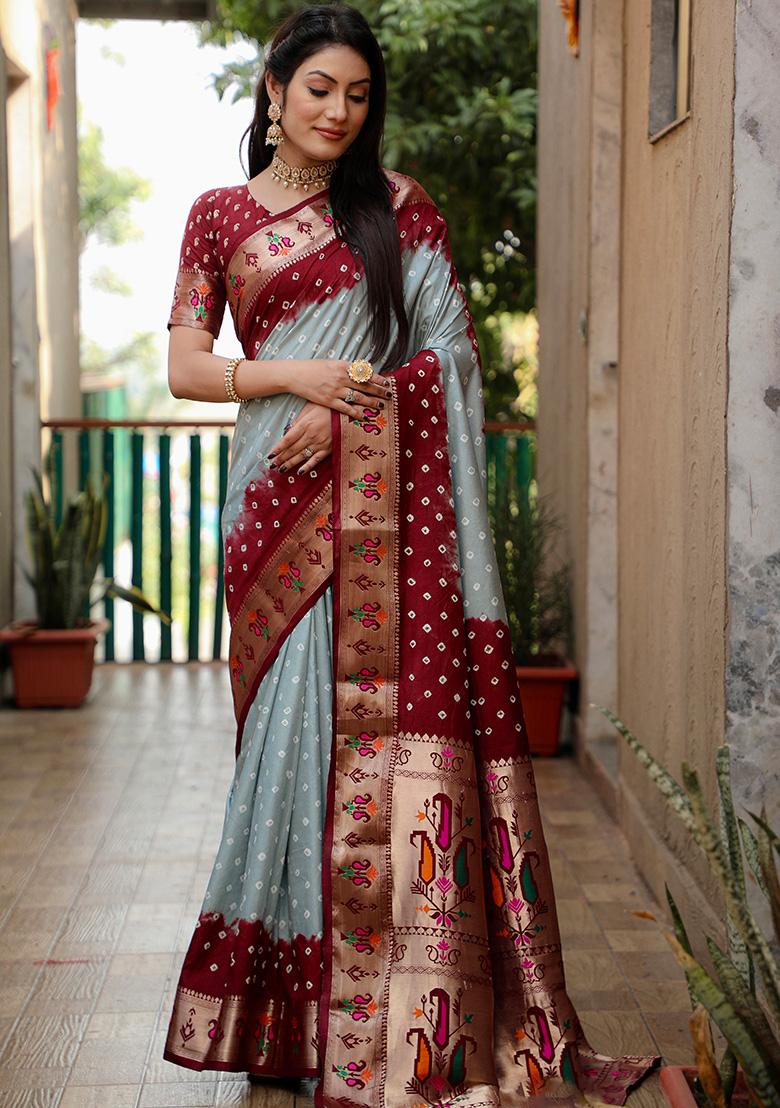 Orange Bandhani Print Silk Saree Set