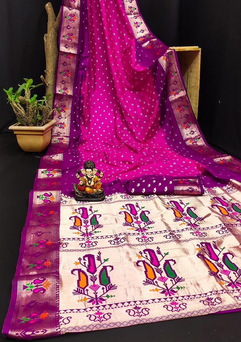 Pink Bandhani Print Silk Saree Set