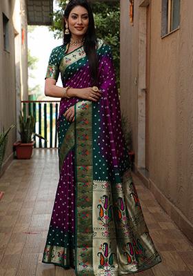 Purple Bandhani Print Silk Saree Set