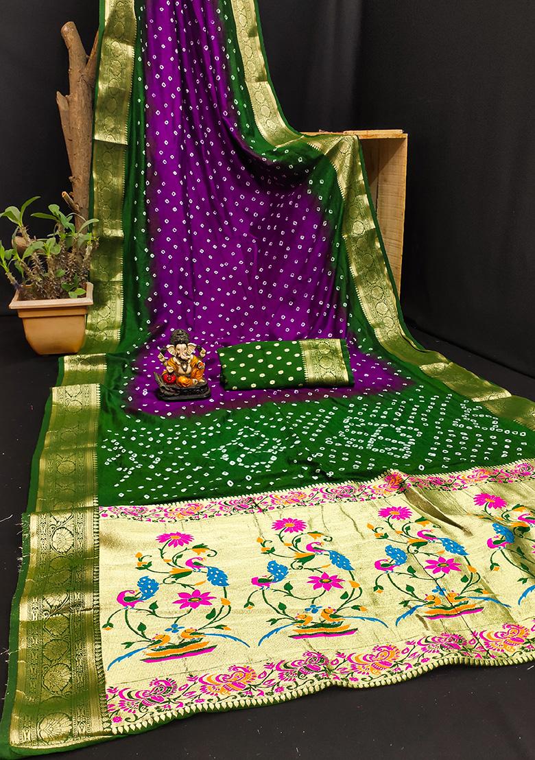 Green Bandhani Print Silk Saree Set