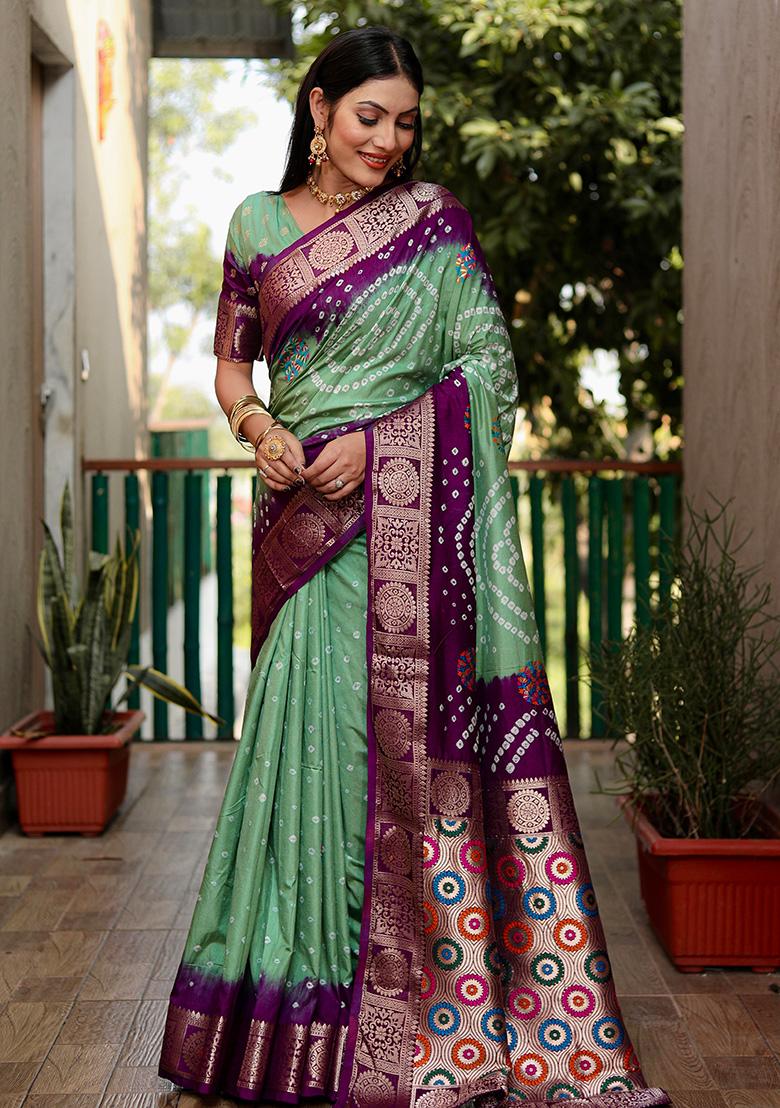 Light Green Meenakari Silk Saree Set
