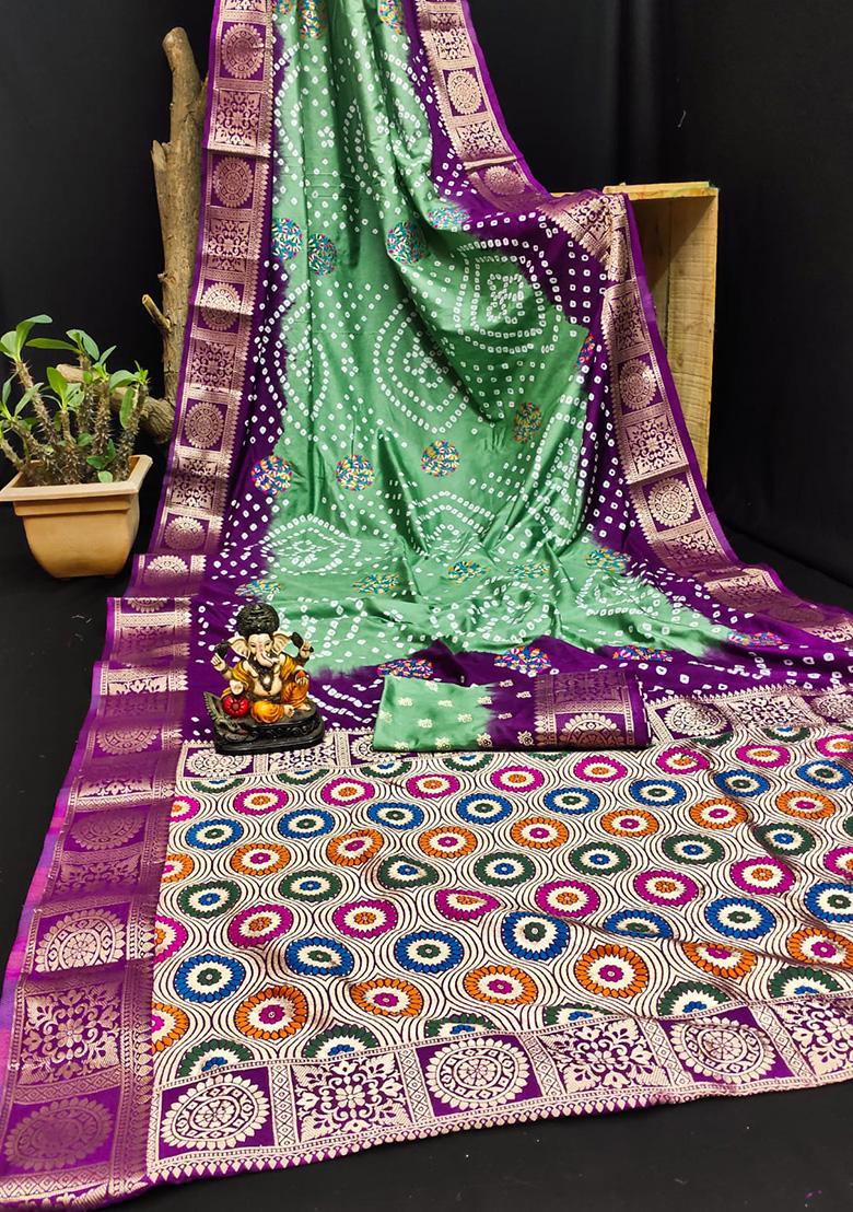 Light Green Meenakari Silk Saree Set