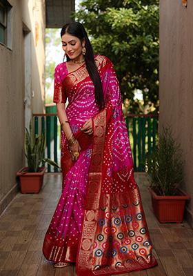 Magenta Meenakari Silk Saree Set