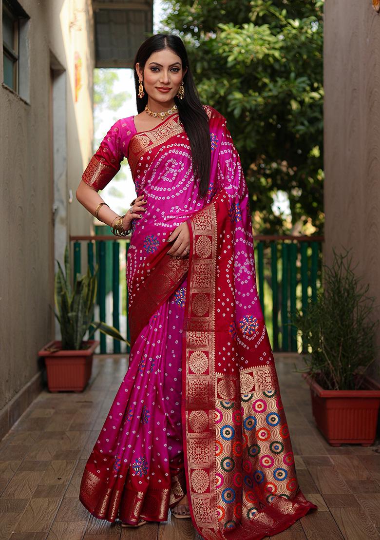 Magenta Meenakari Silk Saree Set