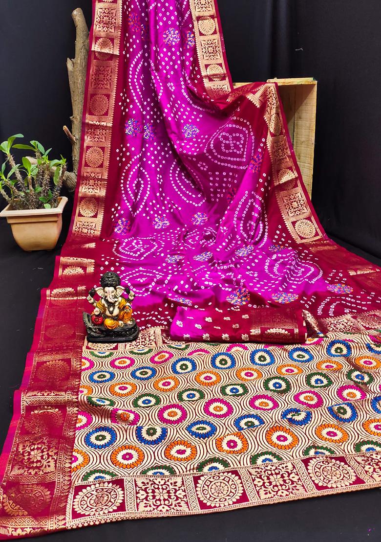 Magenta Meenakari Silk Saree Set