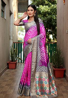 Pink Meenakari Silk Saree Set