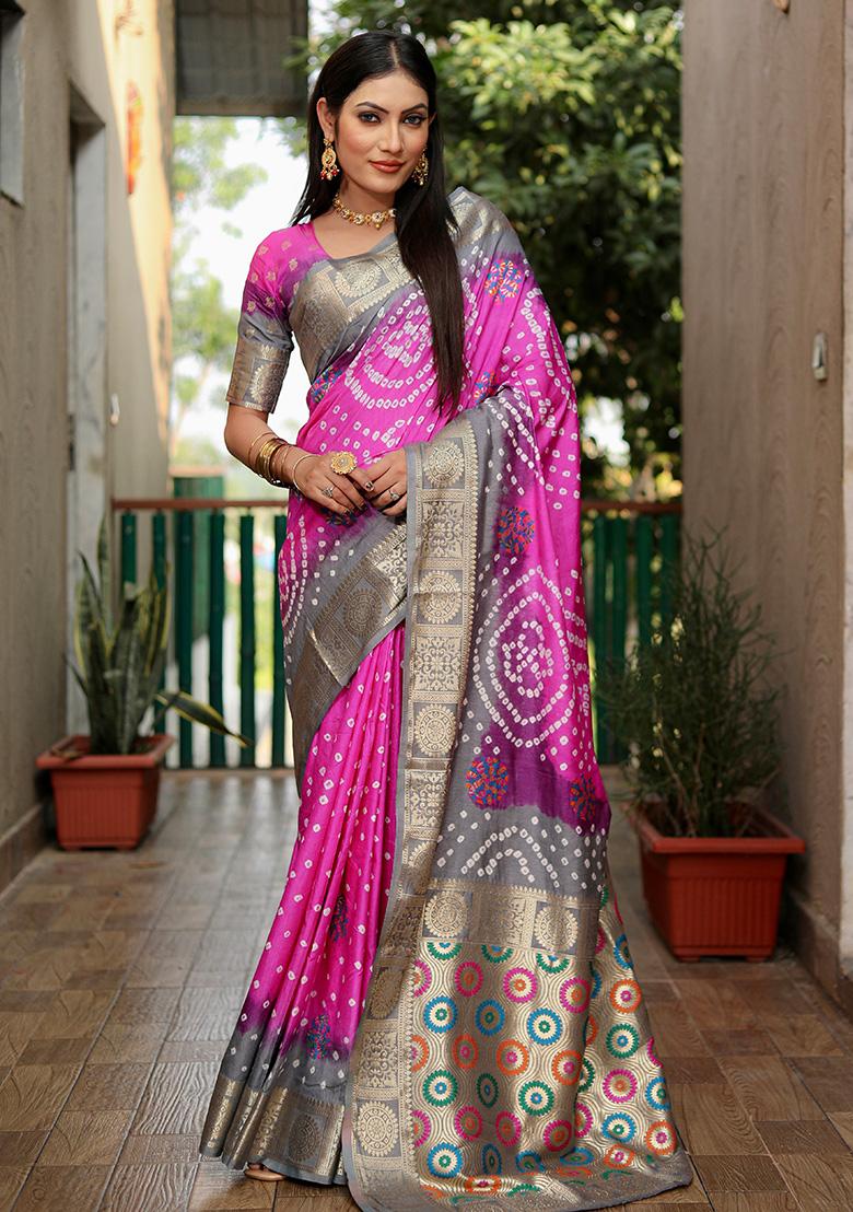 Pink Meenakari Silk Saree Set