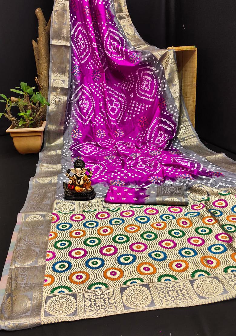 Pink Meenakari Silk Saree Set