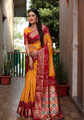 Yellow Meenakari Silk Saree Set