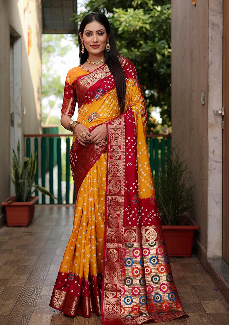 Yellow Meenakari Silk Saree Set
