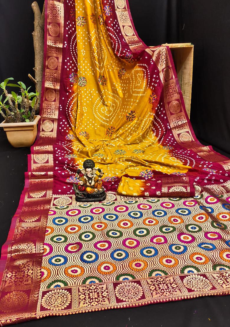 Yellow Meenakari Silk Saree Set