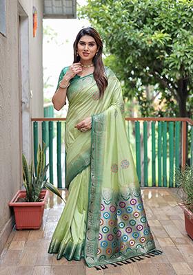 Green Butta Print Silk Saree Set