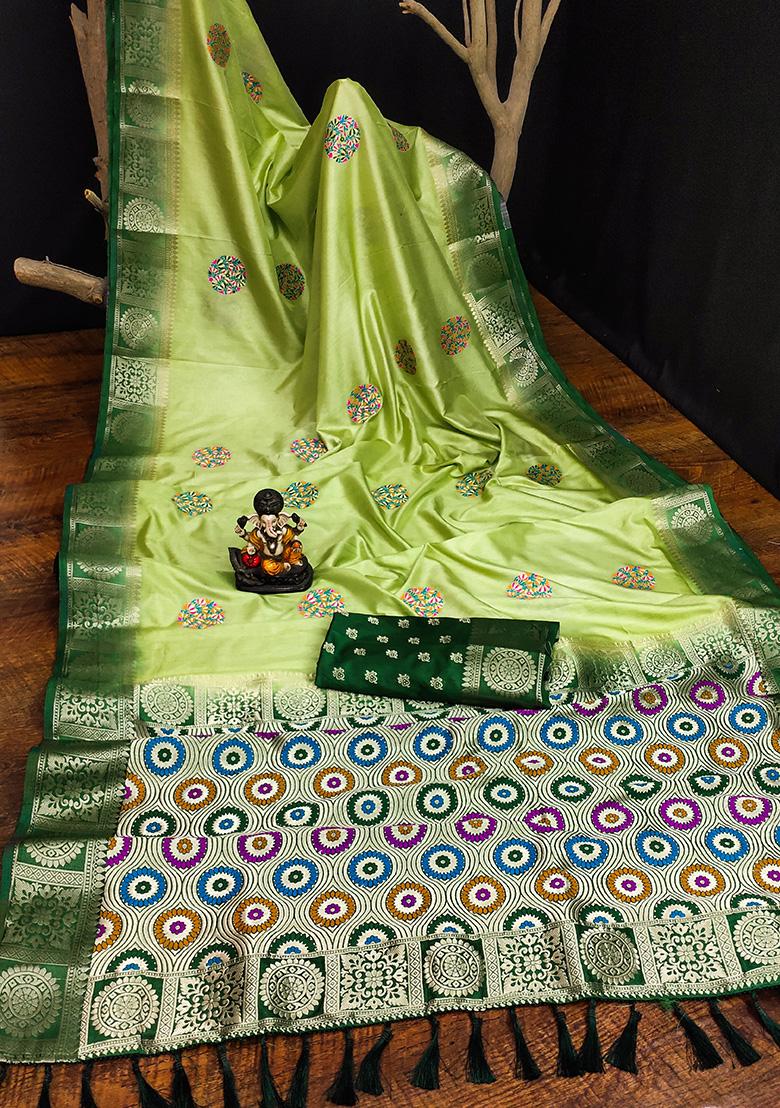 Green Butta Print Silk Saree Set
