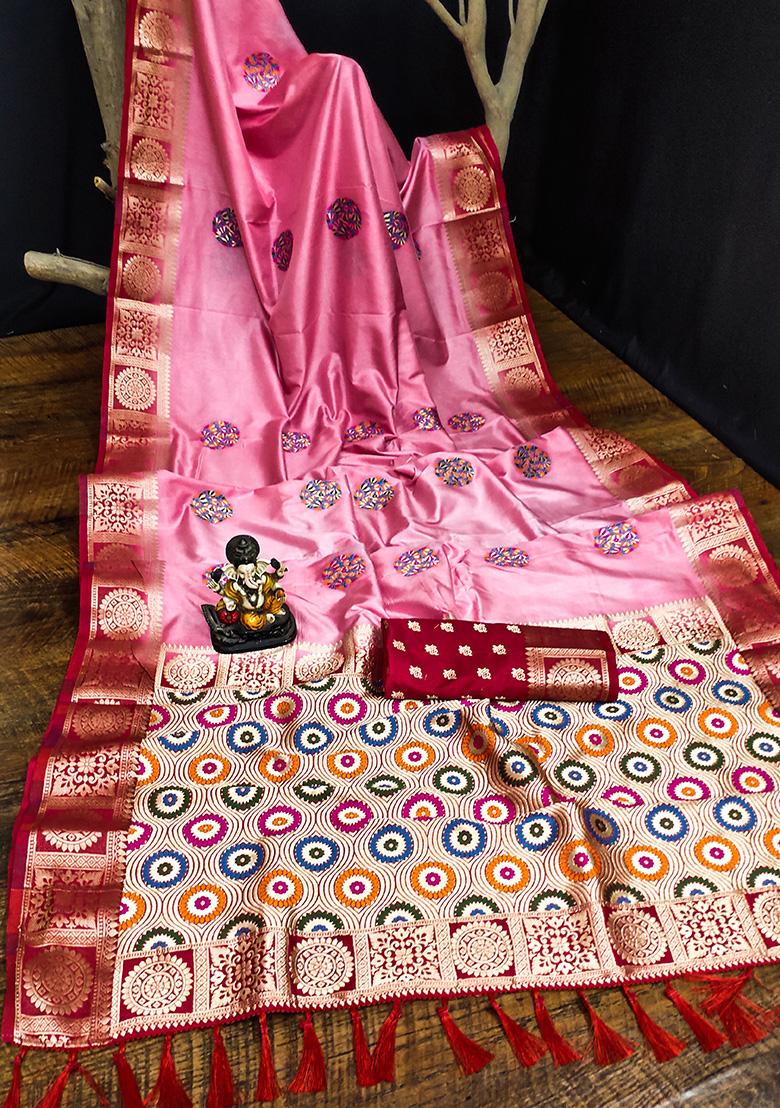 Pink Butta Print Silk Saree Set