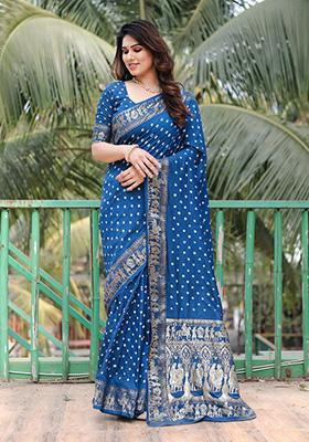 Blue Bandhani Print Silk Saree Set