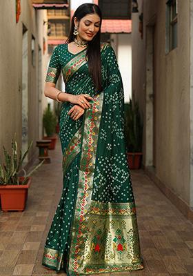 Dark Green Patola Silk Saree Set