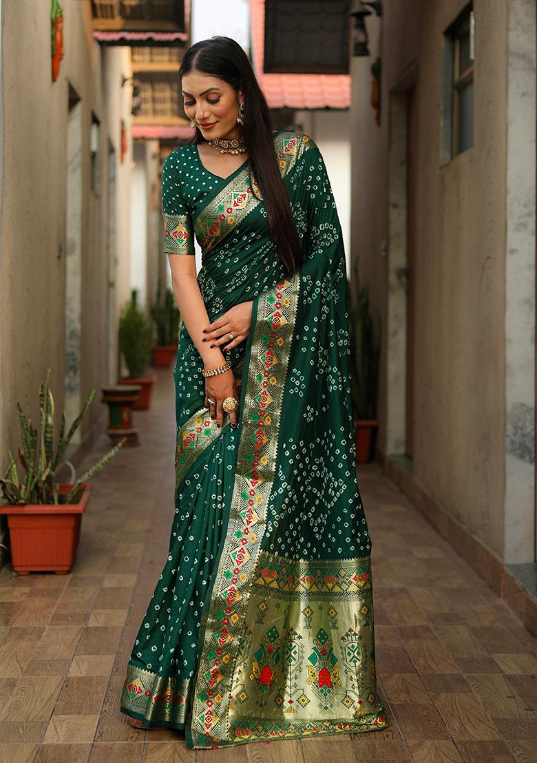 Dark Green Patola Silk Saree Set