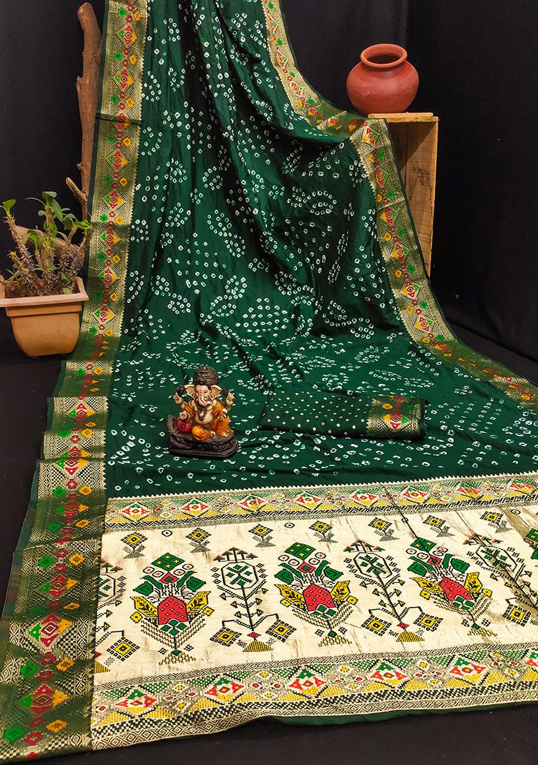 Dark Green Patola Silk Saree Set