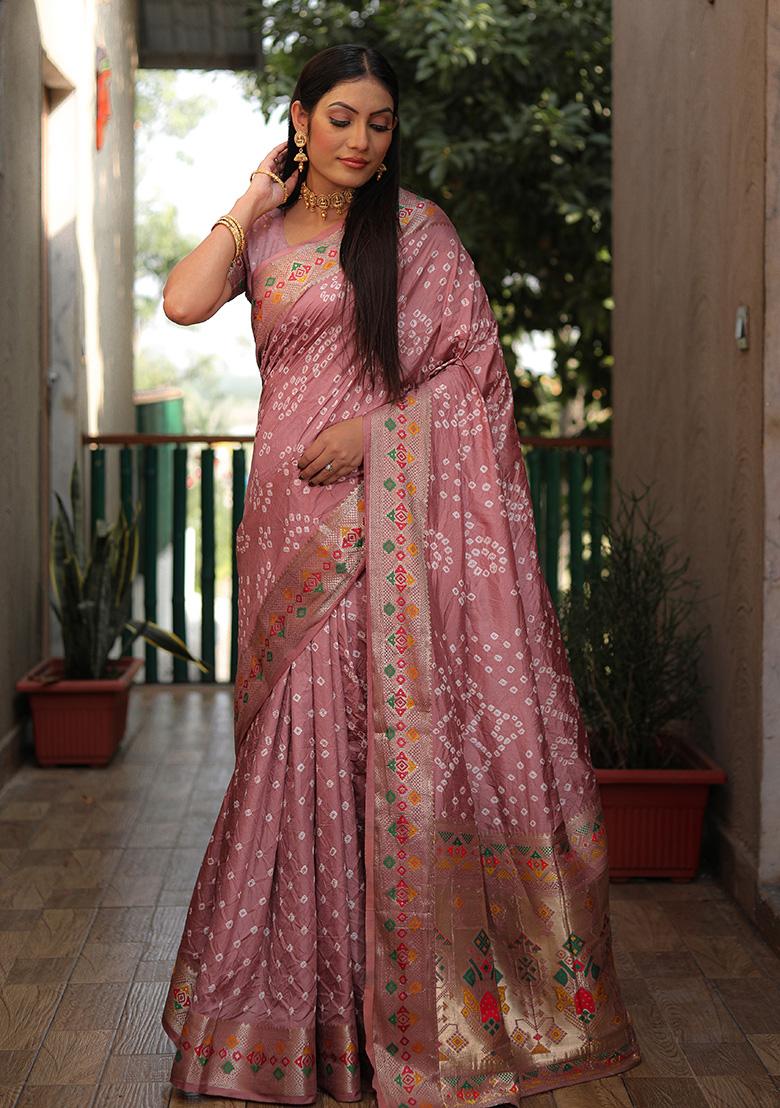 Light Pink Patola Silk Saree Set