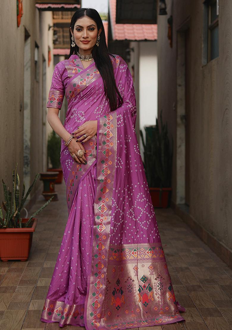 Lavender Patola Silk Saree Set