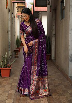 Purple Patola Silk Saree Set