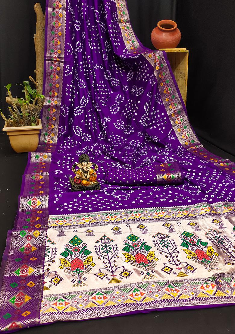 Purple Patola Silk Saree Set