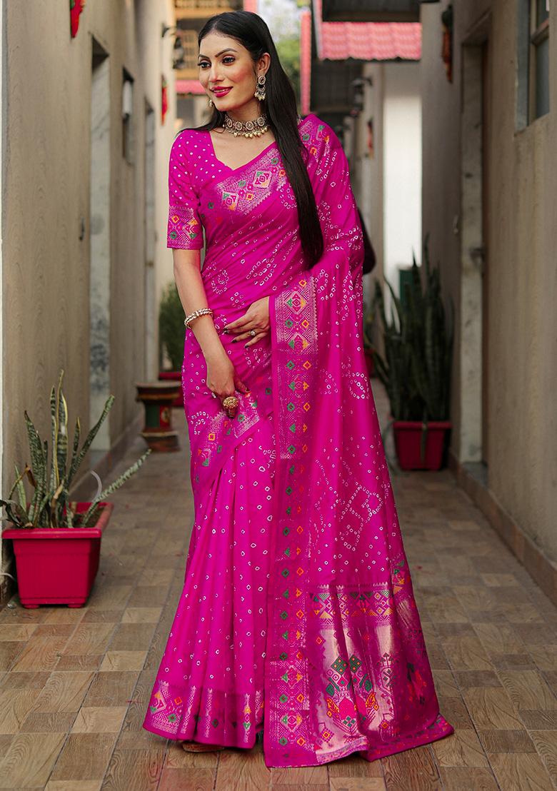 Rani Pink Patola Silk Saree Set