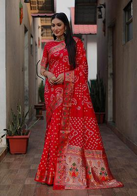 Red Patola Silk Saree Set