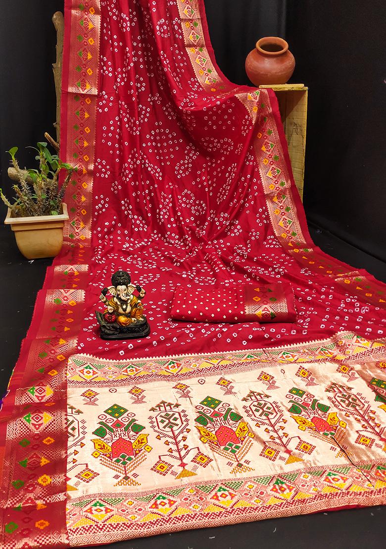 Red Patola Silk Saree Set