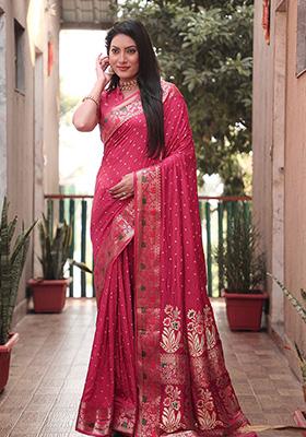 Carrot Bandhani Print Silk Saree Set