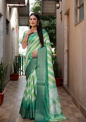 Light Green Solid Silk Saree Set