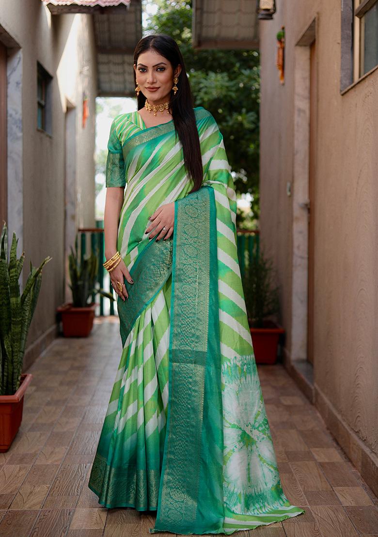 Light Green Solid Silk Saree Set